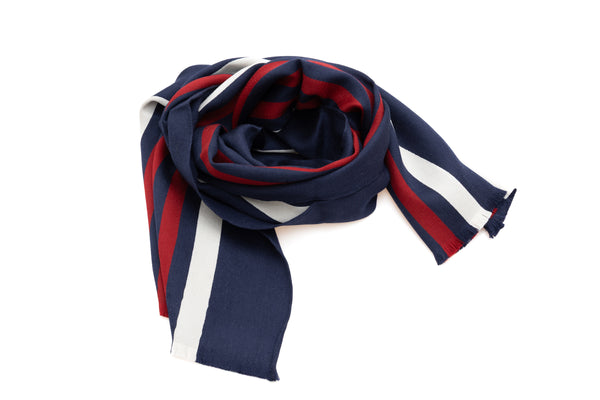 Blue striped wide scarf in silk wool