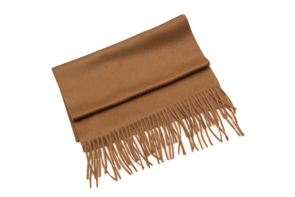 Sciarpa frangiata marrone in puro cashmere
