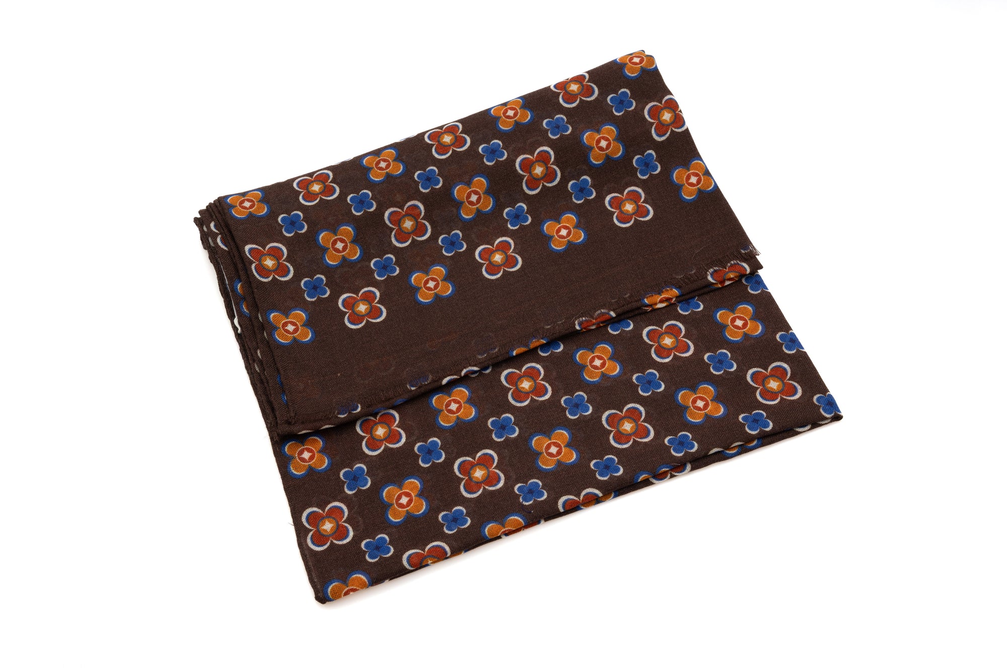 Brown pure wool scarf with flowers