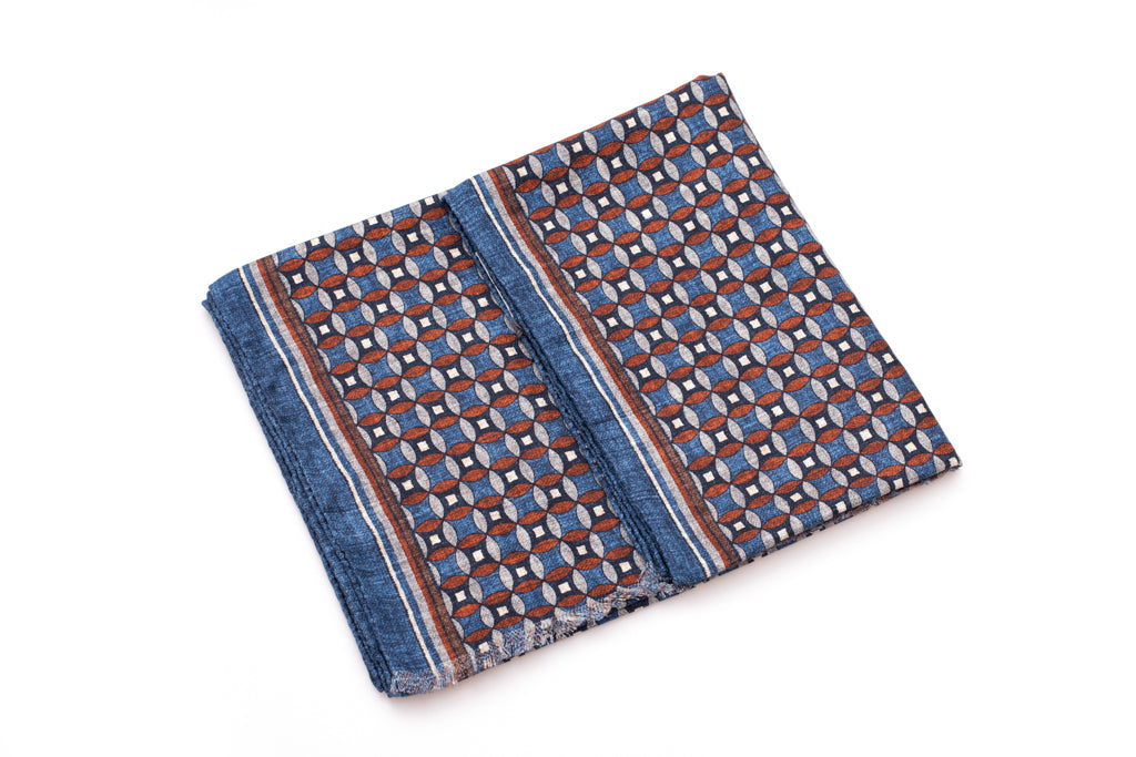 Geometric blue silk scarf
