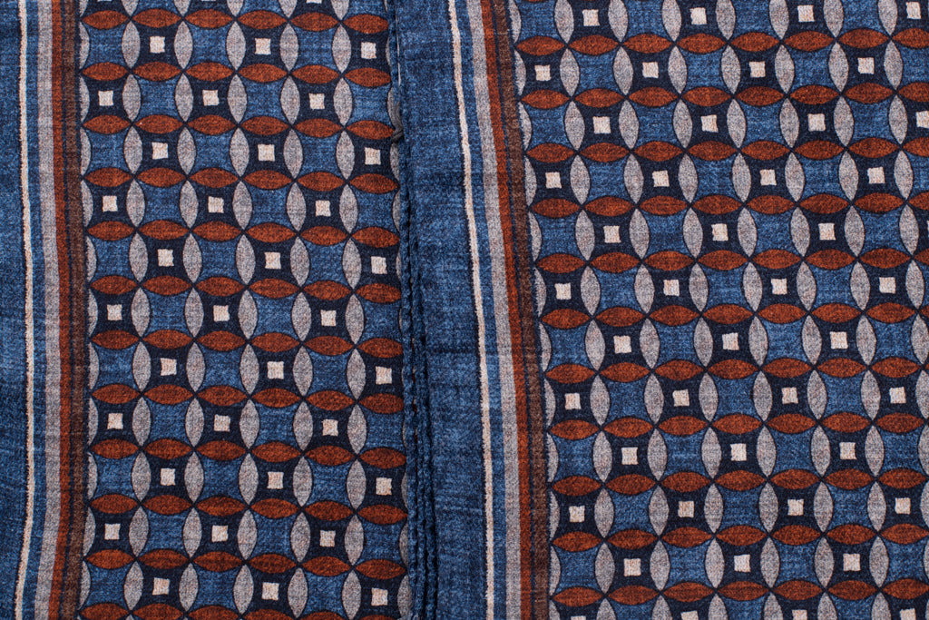 Geometric blue silk scarf