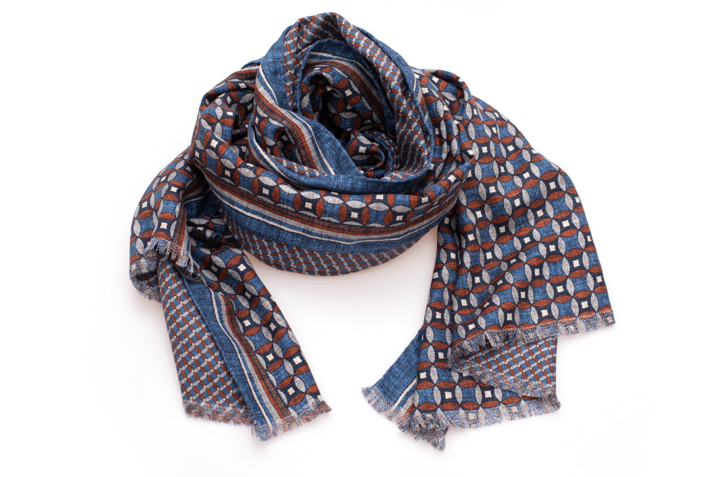 Geometric blue silk scarf