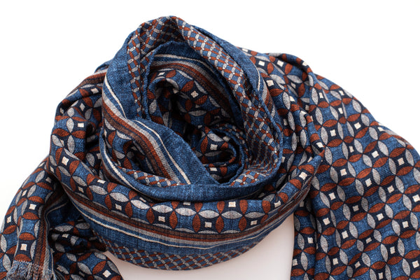 Geometric blue silk scarf
