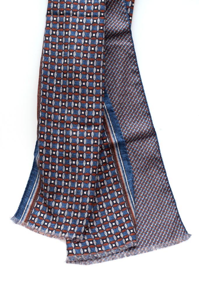 Geometric blue silk scarf