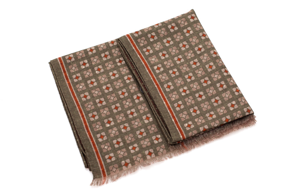 Écharpe en laine pure marron et verte