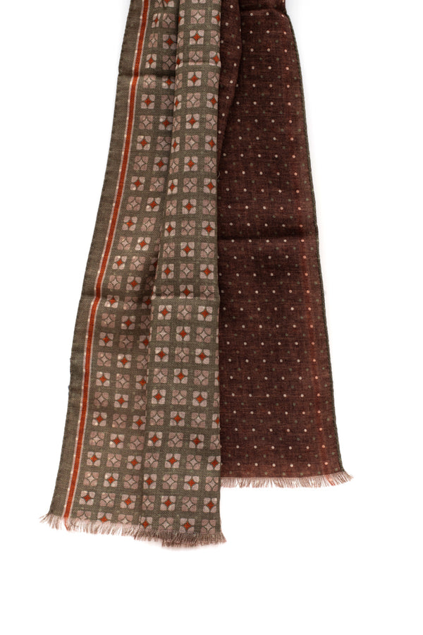 Écharpe en laine pure marron et verte