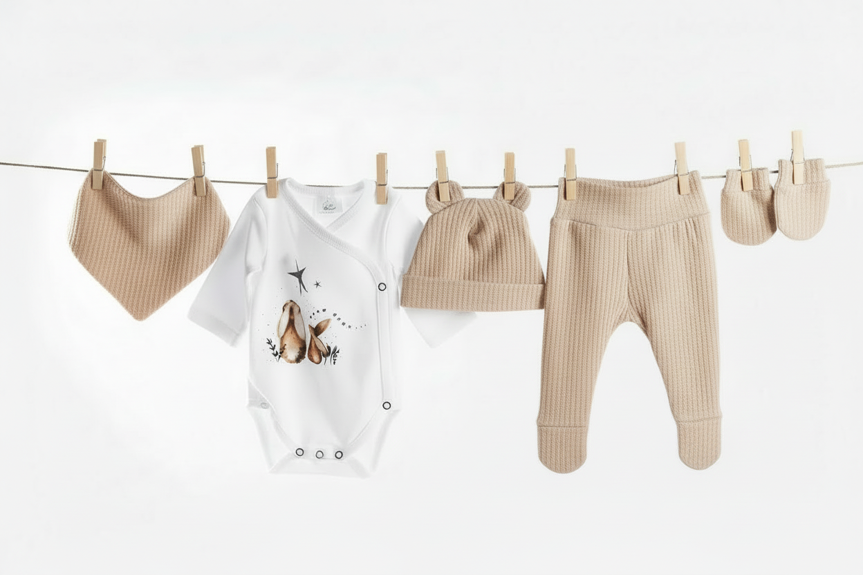 4-piece newborn set - Waffle - Bunnies and Stars