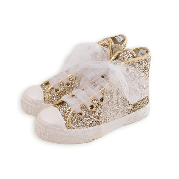 HIGH GLITTER SNEAKER WITH TULLE LACES