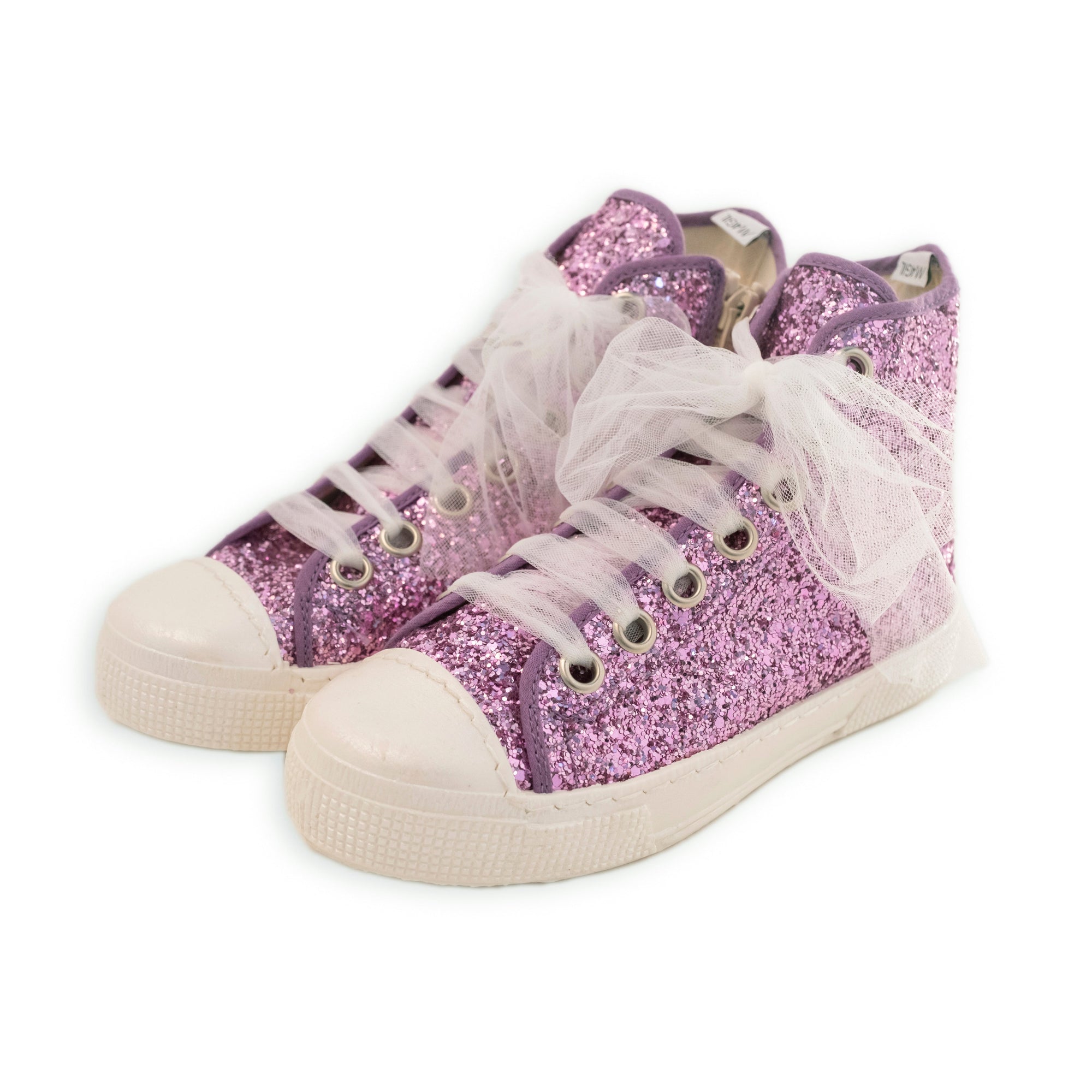 HIGH GLITTER SNEAKER WITH TULLE LACES