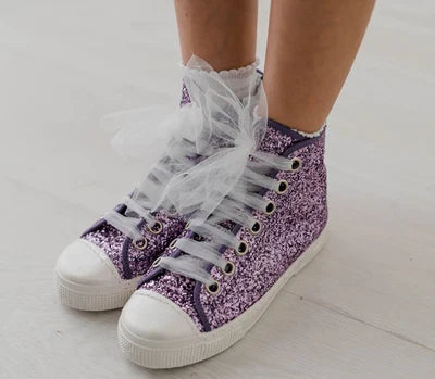 HIGH GLITTER SNEAKER WITH TULLE LACES