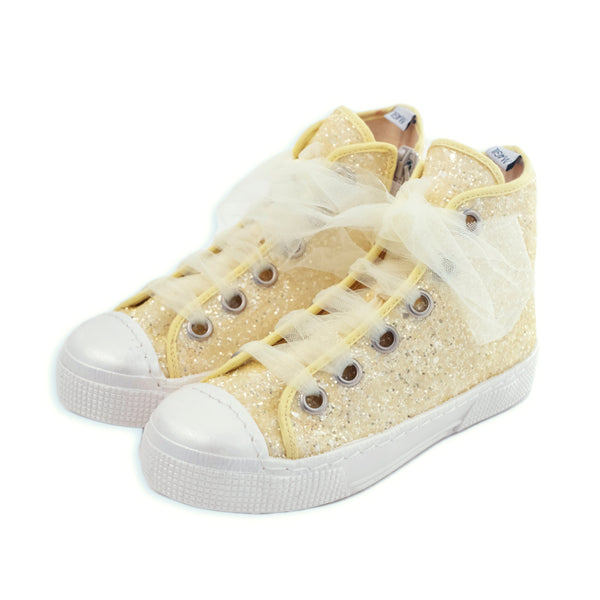 HIGH GLITTER SNEAKER WITH TULLE LACES