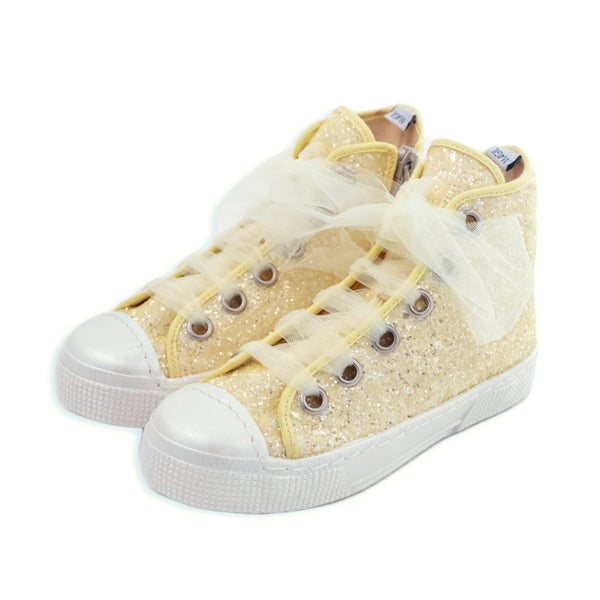 HIGH GLITTER SNEAKER WITH TULLE LACES