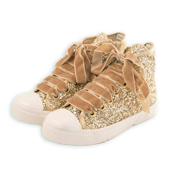 BASKET À PAILLETTES HAUTES AVEC CORDONS EN VELOURS