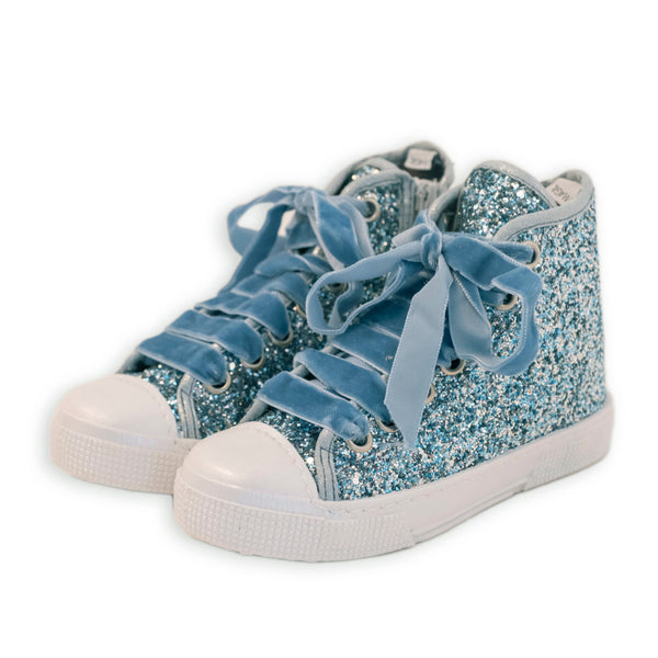 BASKET À PAILLETTES HAUTES AVEC LACETS EN VELOURS