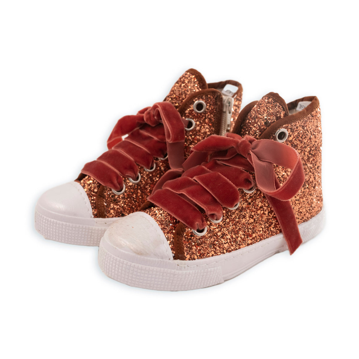 BASKET À PAILLETTES HAUTES AVEC LACETS EN VELOURS