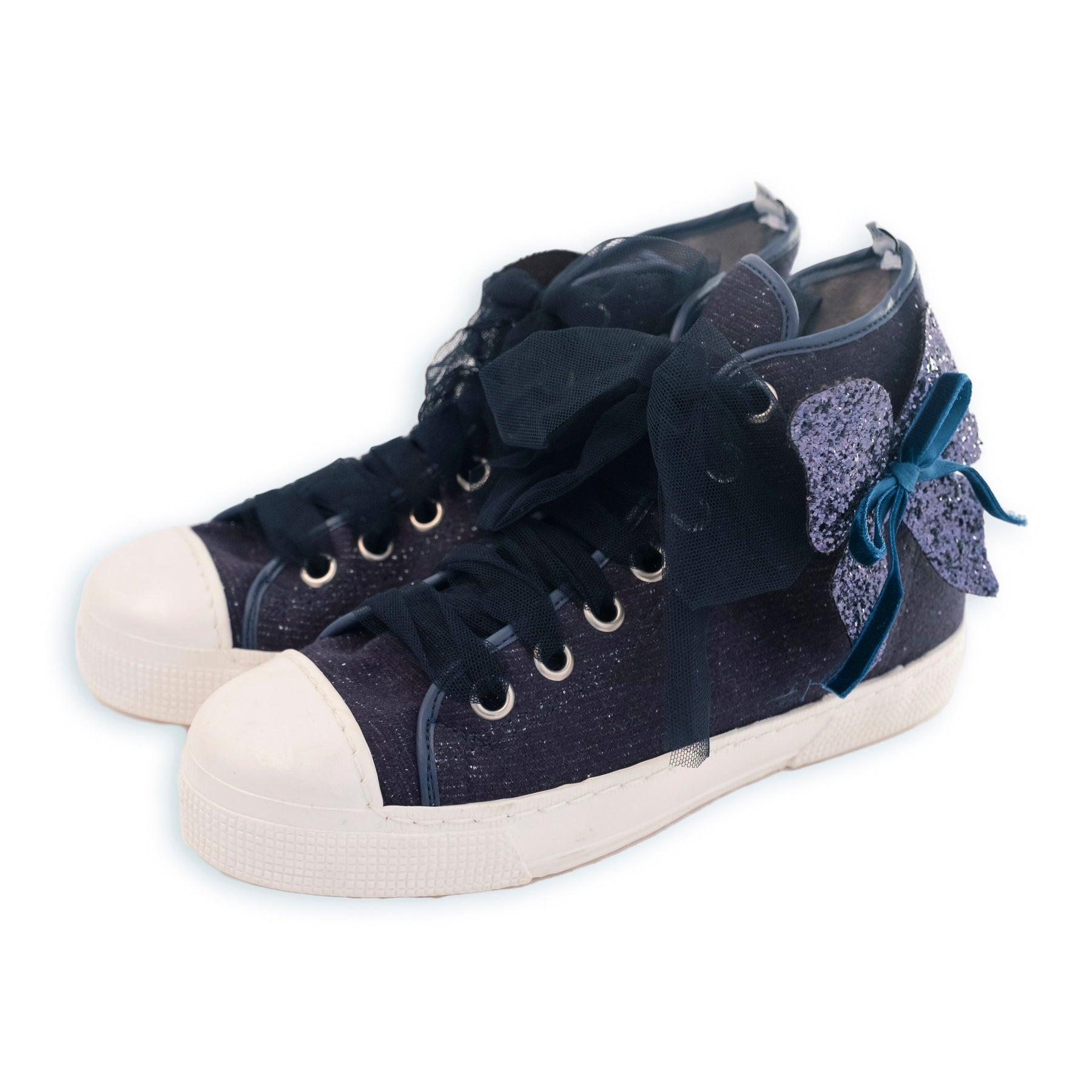 SNEAKER ALTA FELPA LUREX CON FARFALLA