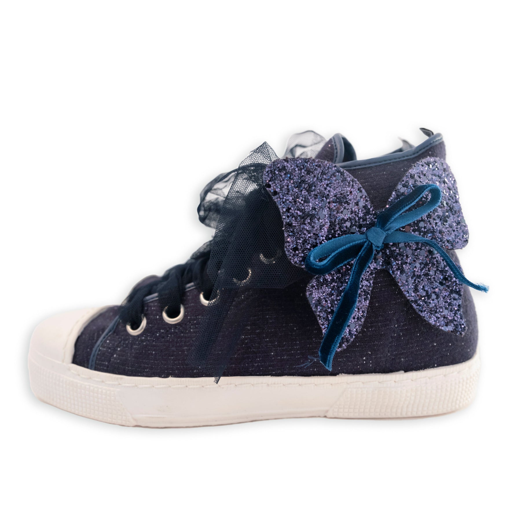 SNEAKER ALTA FELPA LUREX CON FARFALLA
