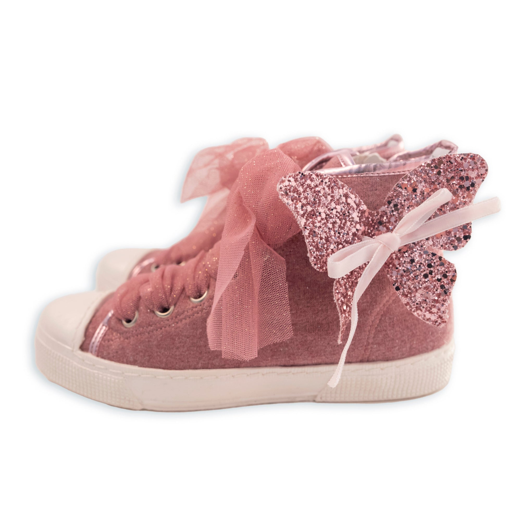 HIGH TOP LUREX SWEATSHIRT SNEAKER WITH BUTTERFLY