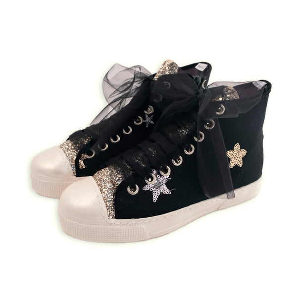 ALTO NEGRO CON ESTRELLAS Y BRILLO DORADO