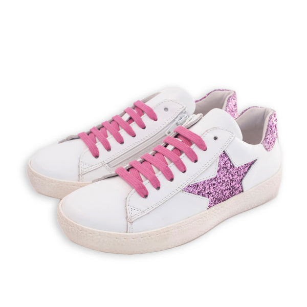 BASKET EN CUIR BAS AVEC DÉTAILS EN PAILLETTES