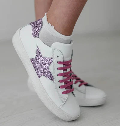 LOW LEATHER SNEAKER WITH GLITTER DETAIL