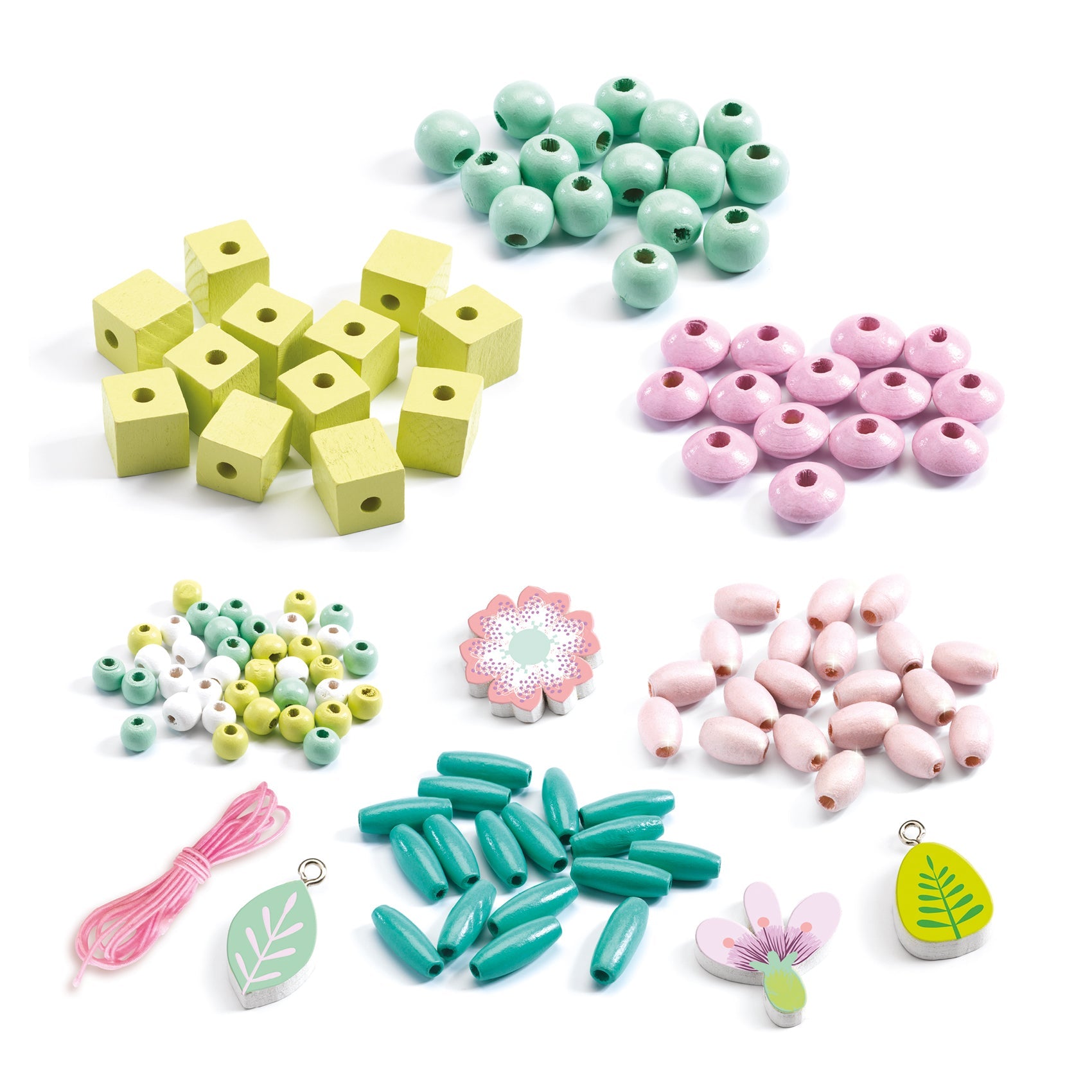 PERLES EN BOIS - FLEURS ET FEUILLES