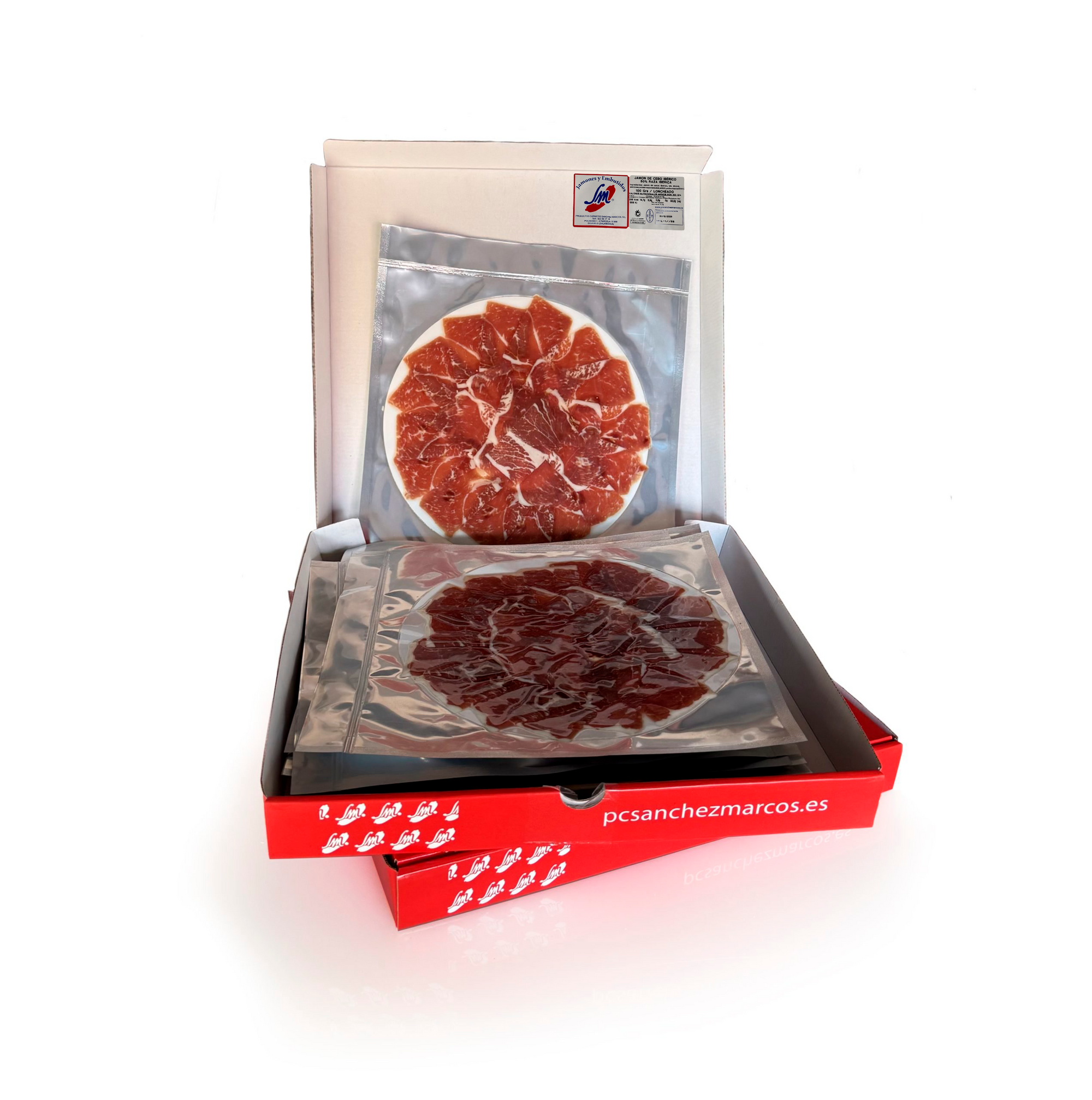 10 Sobres de Jamón de Cebo Ibérico 50% raza Ibérica cortado a cuchillo