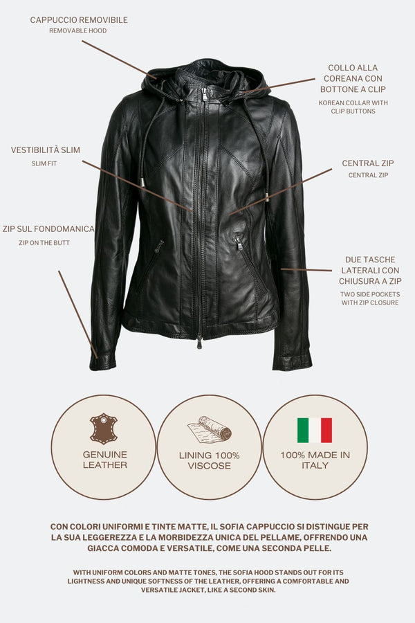Sofia con Cappuccio giacca donna 100% vera pelle Made in Italy - Barone Firenze