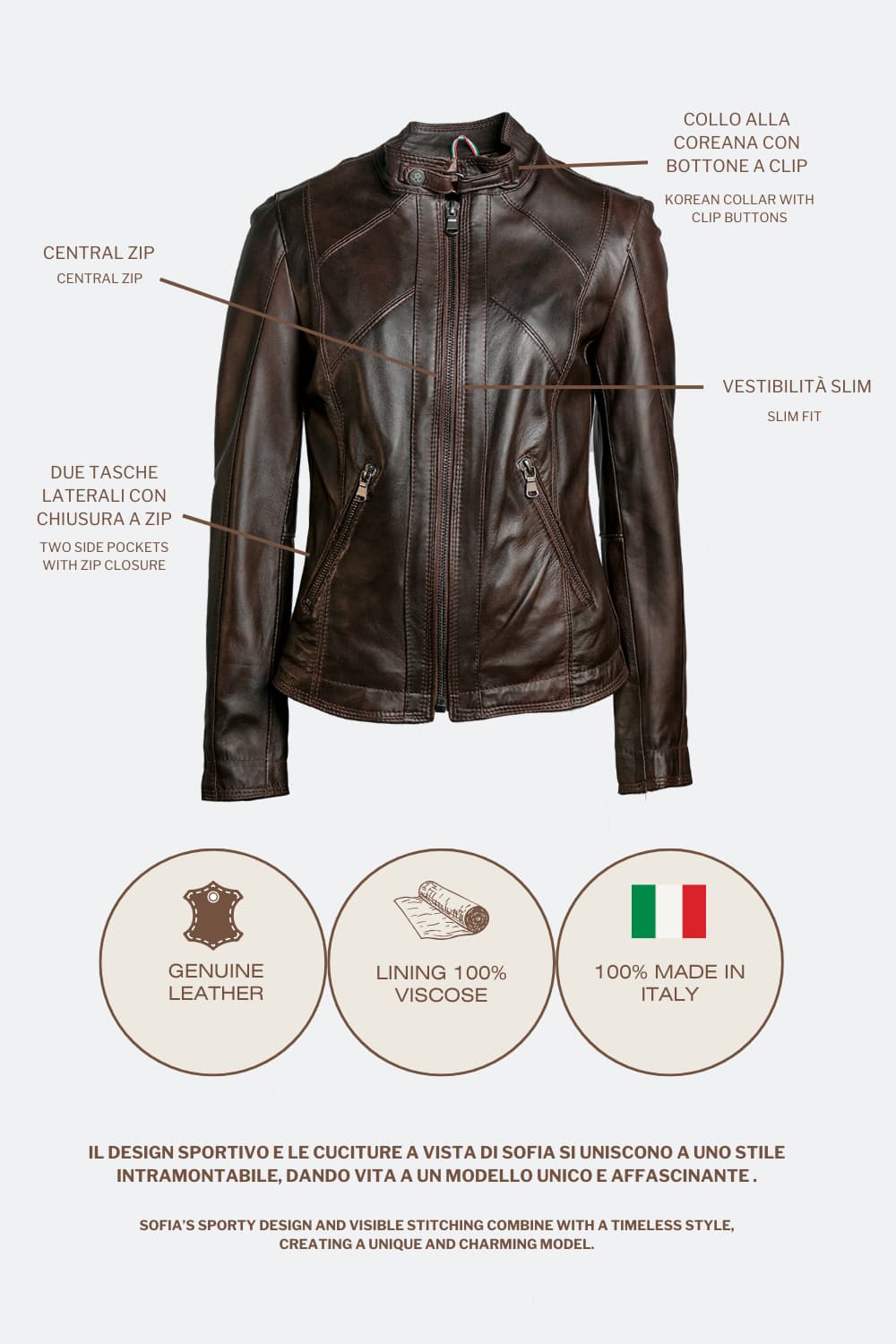 Sofia giacca donna 100% vera pelle Made in Italy - Barone Firenze