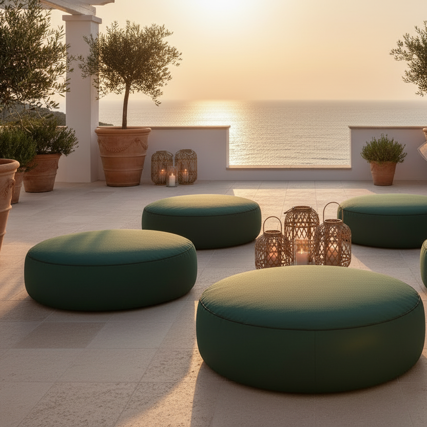 RIVETTO, Pouf Sacco Isola da divano Rotondo in Cotone XL