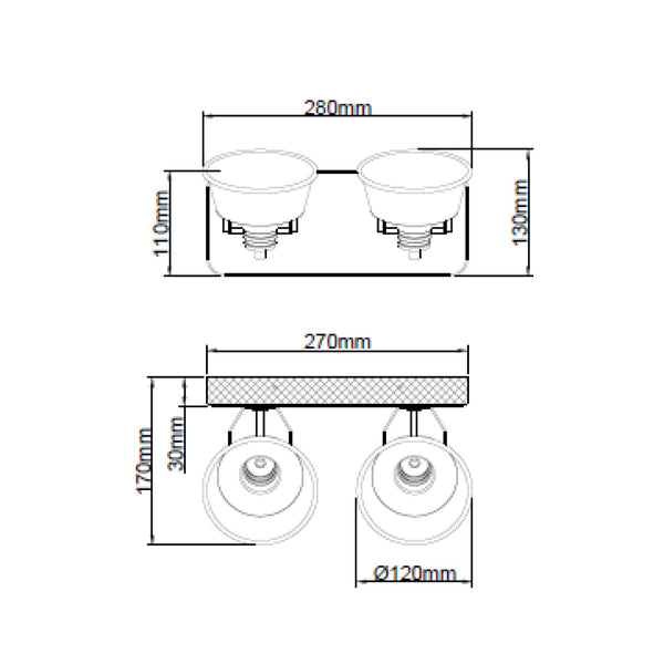 Različiti Max Spotlight – 2-žarulje – Crna – Rotirajuća – Moderni dizajn