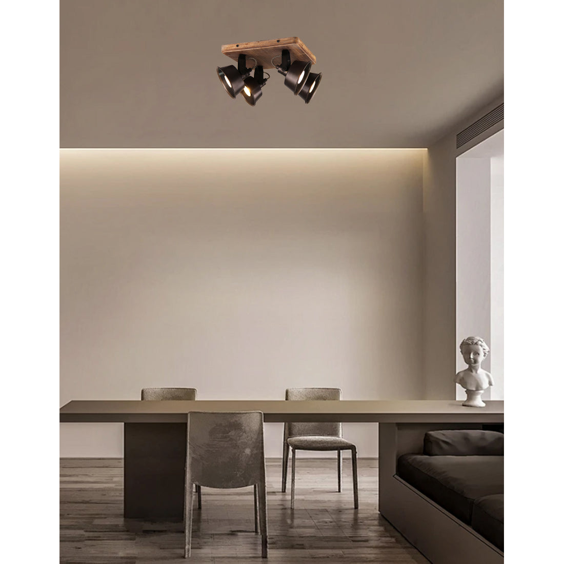 Foco Variado Max – 4 bombillas – Negro – Puntos ajustables – Diseño moderno