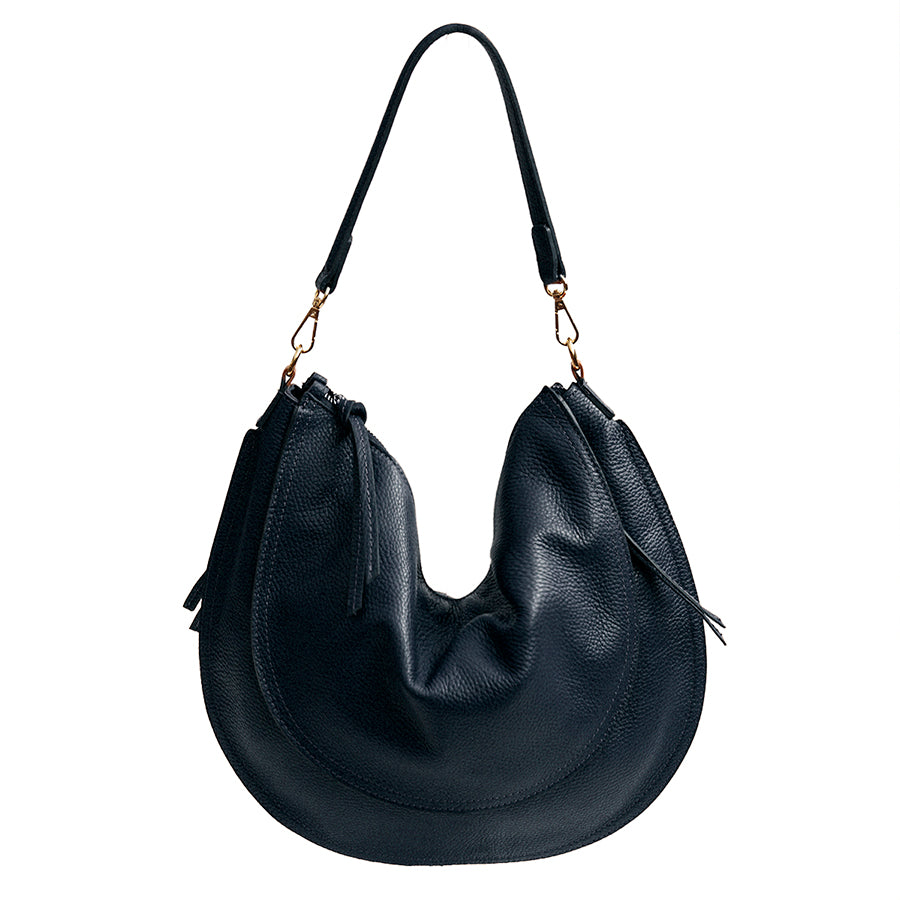 SPORTY - Large Blue Leather Bag with Pockets