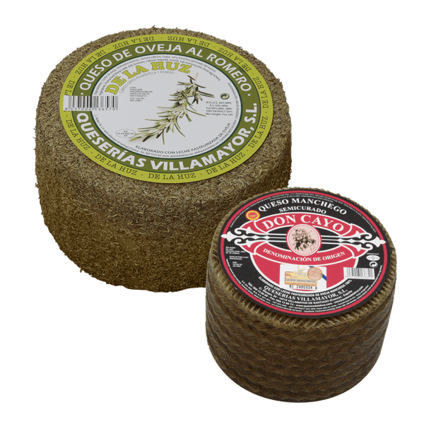 Assorted 2 Cheeses: From La Huz to Large Rosemary (3Kg) and Don Cayo Semi-Cured Small (1Kg) Manchego D.O.P.