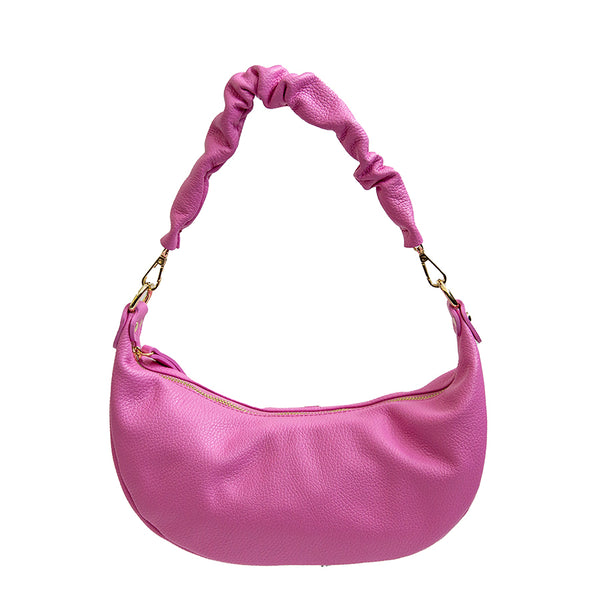 SUSANA - Half-Moon Bag with Ruffled Leather Handle