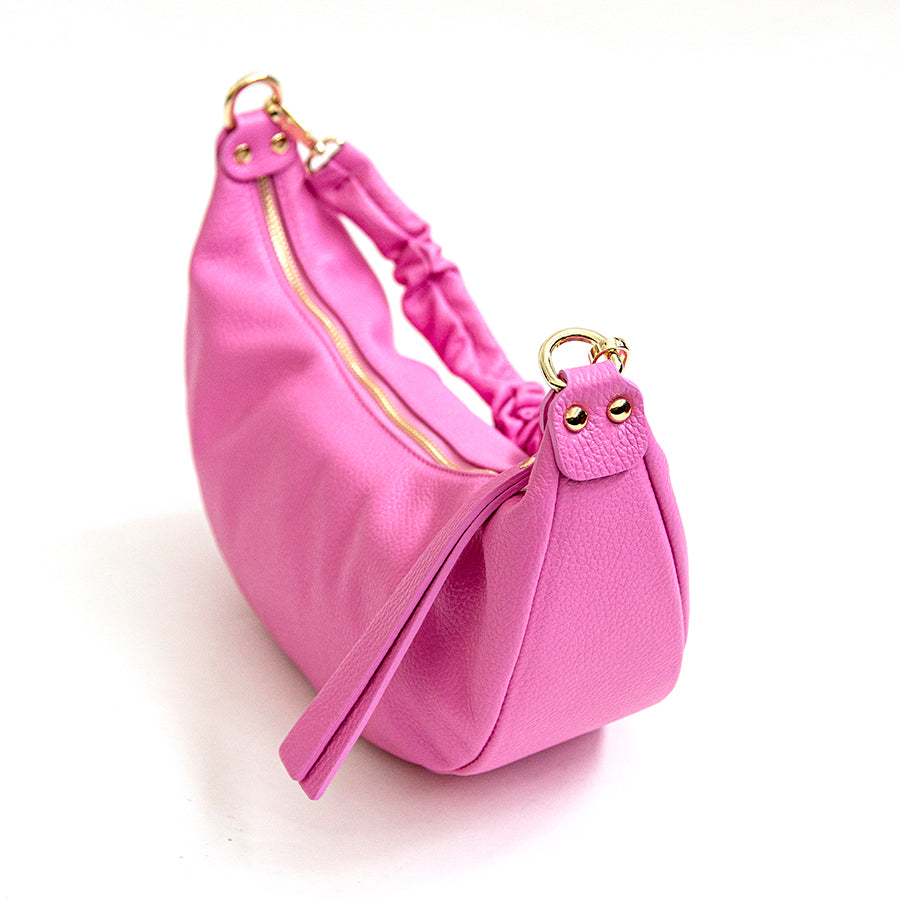 SUSANA - Half-Moon Bag with Ruffled Leather Handle