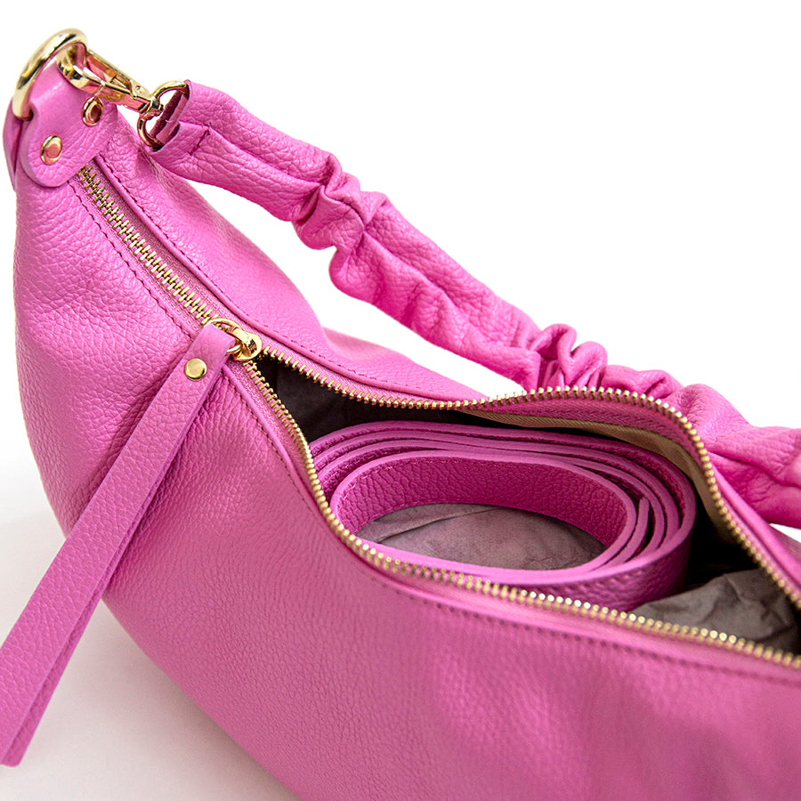 SUSANA - Half-Moon Bag with Ruffled Leather Handle
