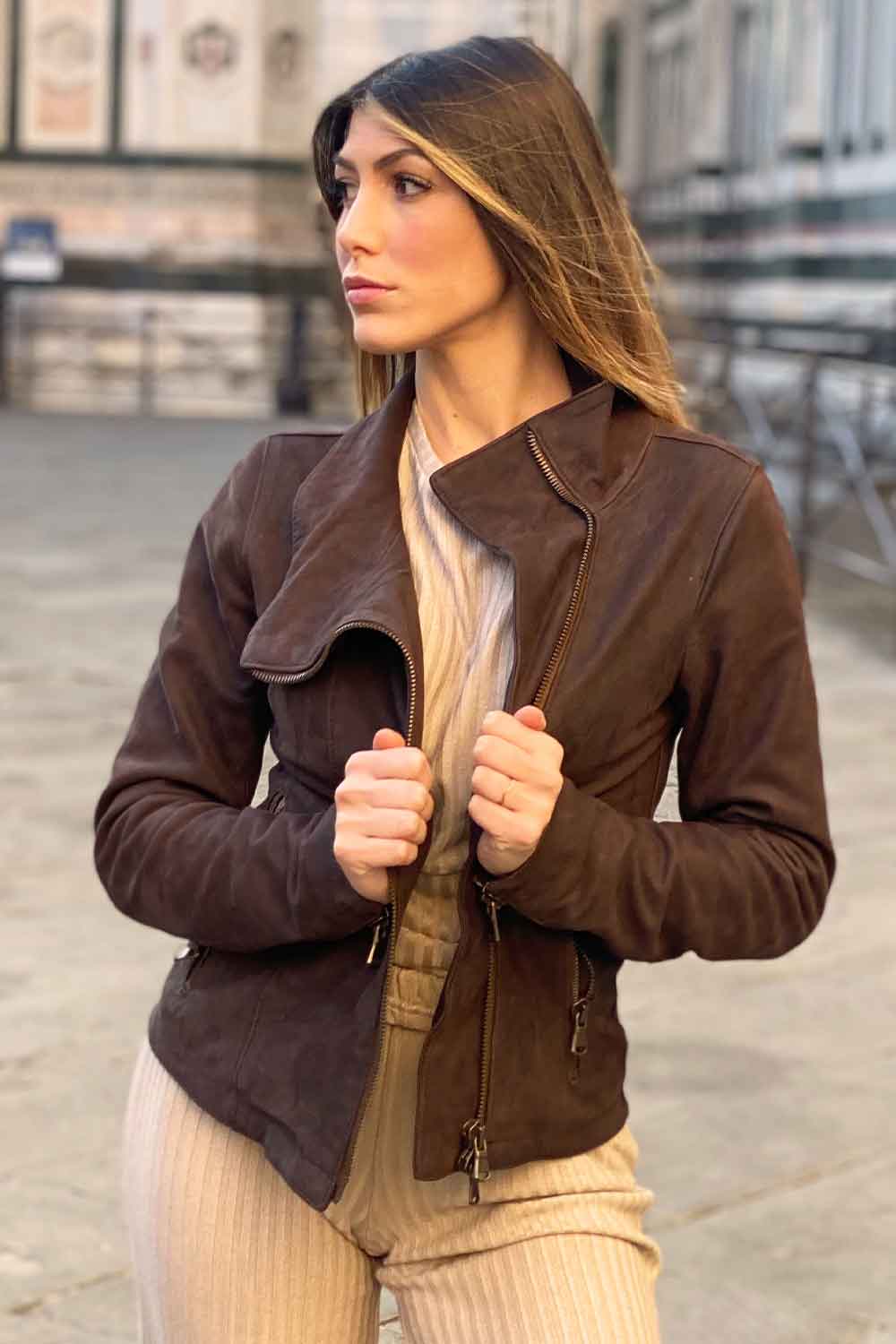 Sally Bis Oleato giacca donna 100% vera pelle Made in Italy - Barone Firenze