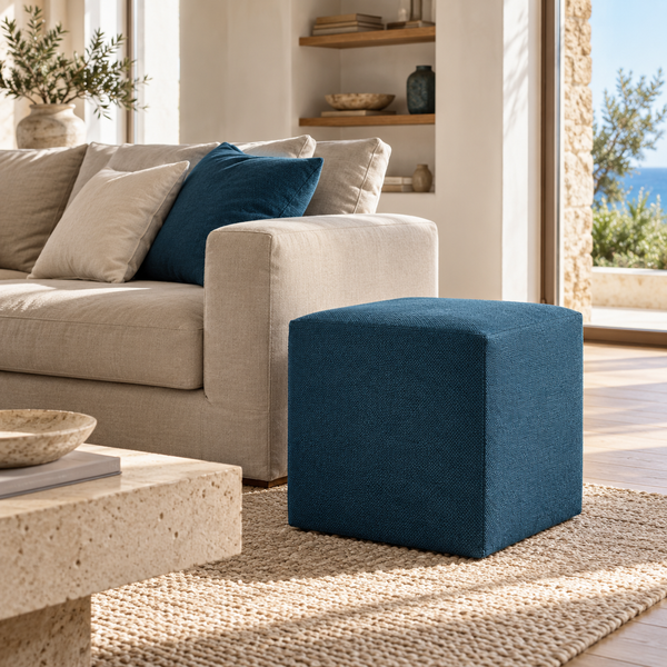 DADO TEX 42, Pouf Poggiapiedi in Cotone con Zip 42x42 h42