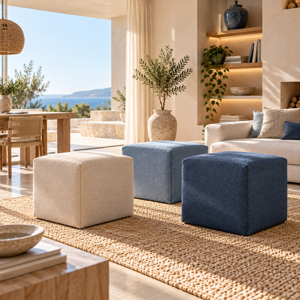 DADO TEX 42, Pouf Poggiapiedi in Cotone con Zip 42x42 h42