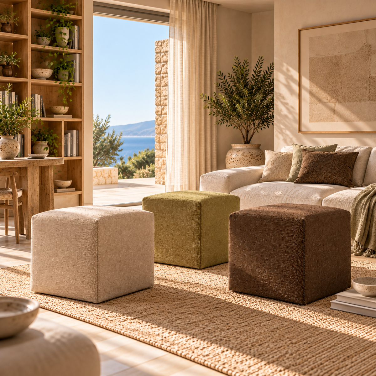 DADO TEX 42, Pouf Poggiapiedi in Cotone con Zip 42x42 h42
