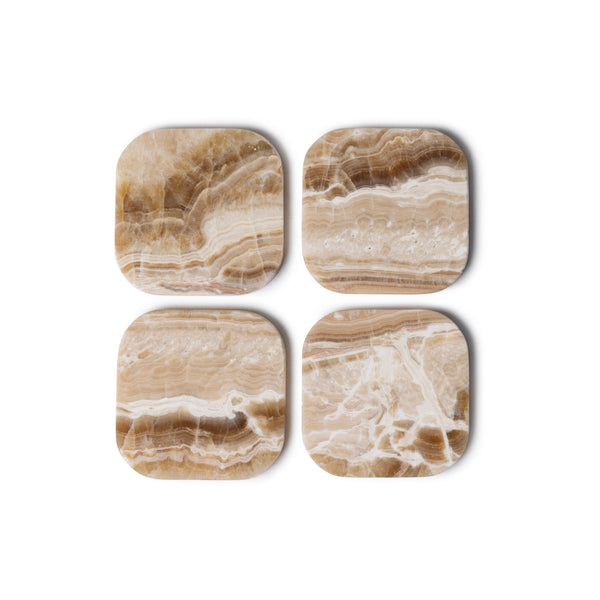 Marble Coasters - Organic - Sandal Onyx - Set of 4 Pieces - 10x10x1cm