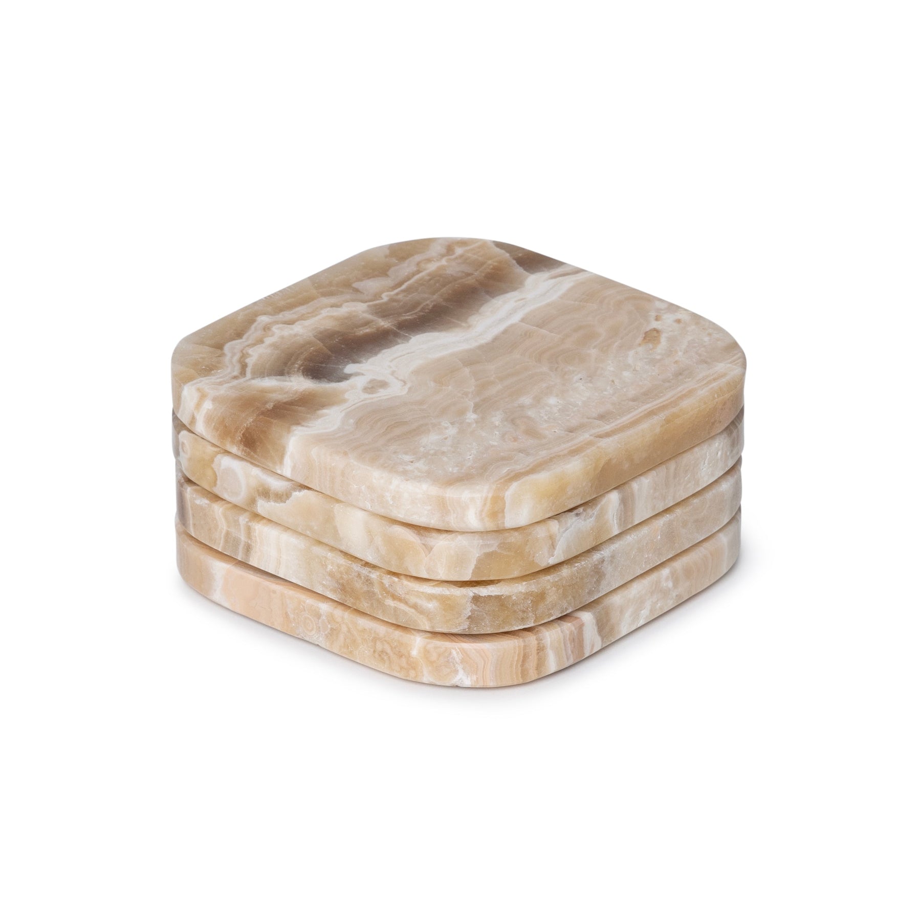Marble Coasters - Organic - Sandal Onyx - Set of 4 Pieces - 10x10x1cm