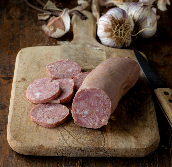 Half cooked sausage with garlic