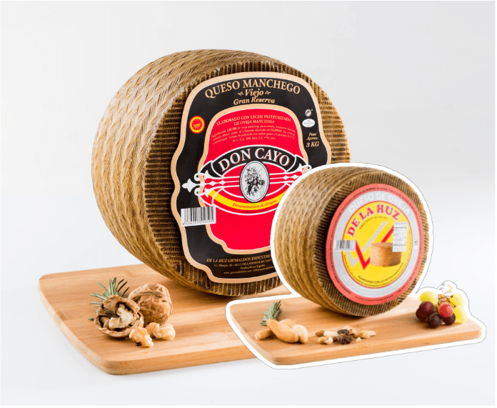 Assorted 2 Cheeses: Don Cayo Aged Large (3Kg) Manchego D.O.P., and Semi-Aged Small Sheep (1Kg)