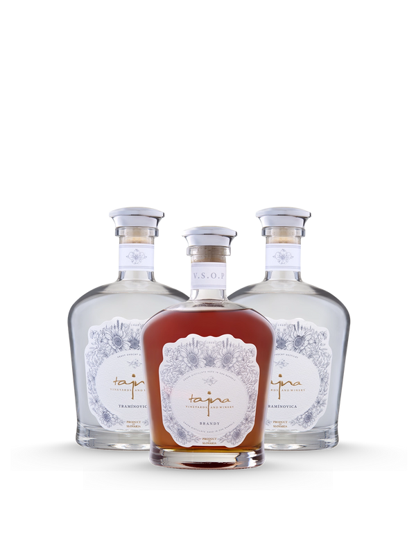 Set destilátov z vinárstva TAJNA, slovenské Brandy, Tramínovica