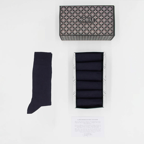 Box Calze corte Chiffon in pura Seta di Gelso - 6 paia blu