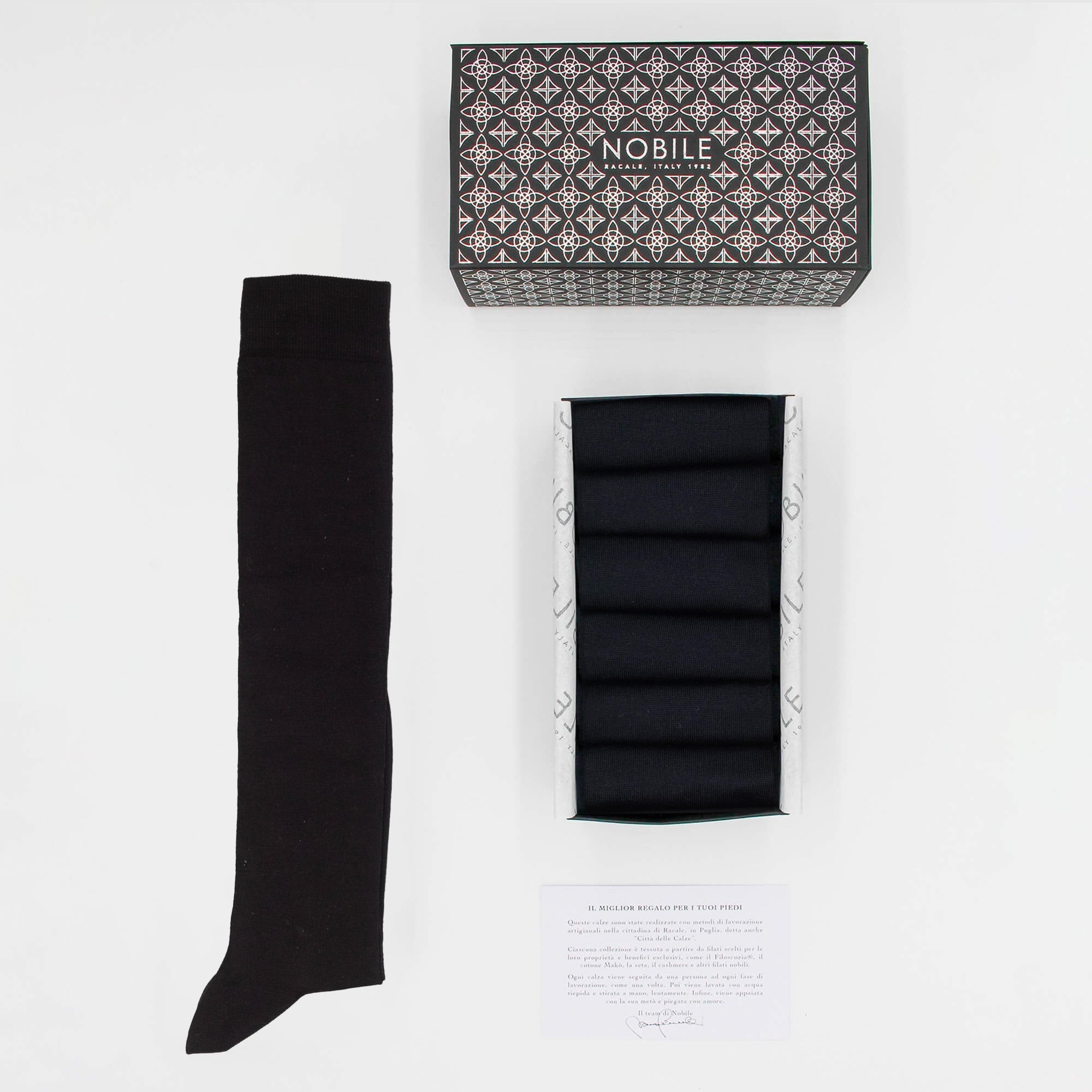 Box of Long Chiffon Socks in Pure Mulberry Silk - 6 Pairs Black