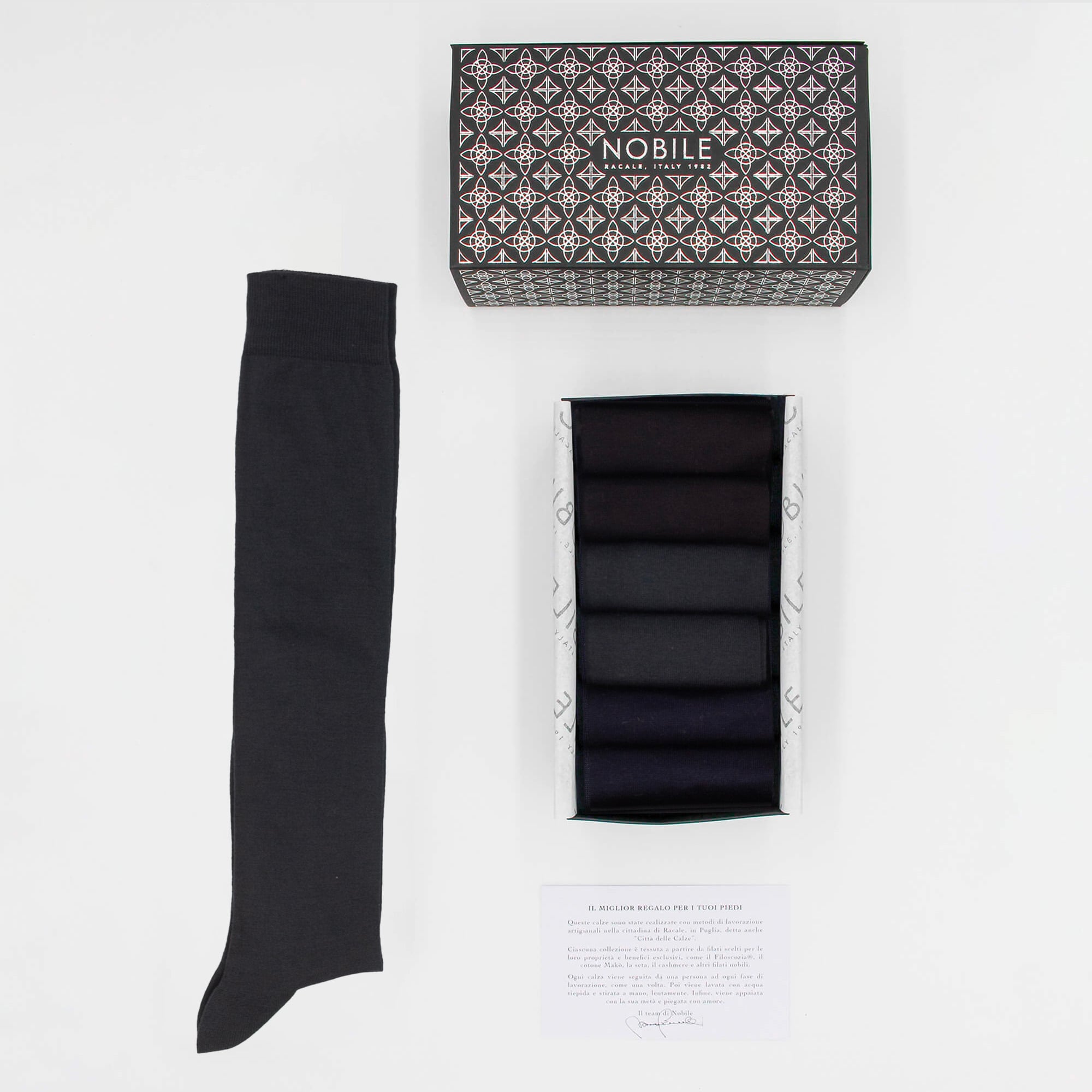Box Long Chiffon Socks in Pure Mulberry Silk - 2 x Blue/2 x Black/2 x Anthracite