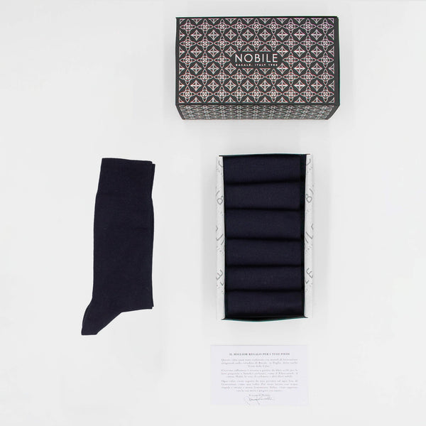 Box of Short Socks in Pure Mulberry Silk - 6 Pairs Blue